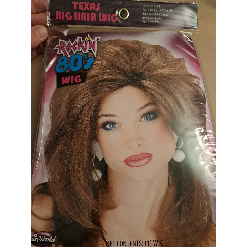 Fun World Rockin 80s Texas Big Hair Wig Brown Adult Costume Accessory 92547